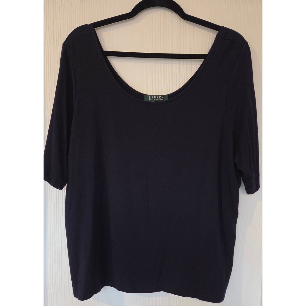Lauren Ralph Lauren Navy Blue Scoop Neck T-Shirt L Preppy Quiet Luxury Old Money
